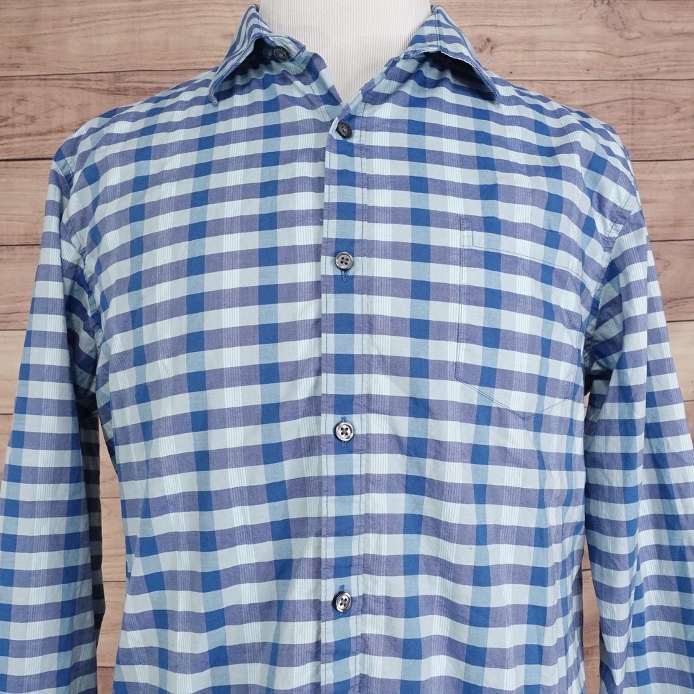 Claiborne Shirt Mens XL Blue Check Long Sleeve Button-Up Stretch